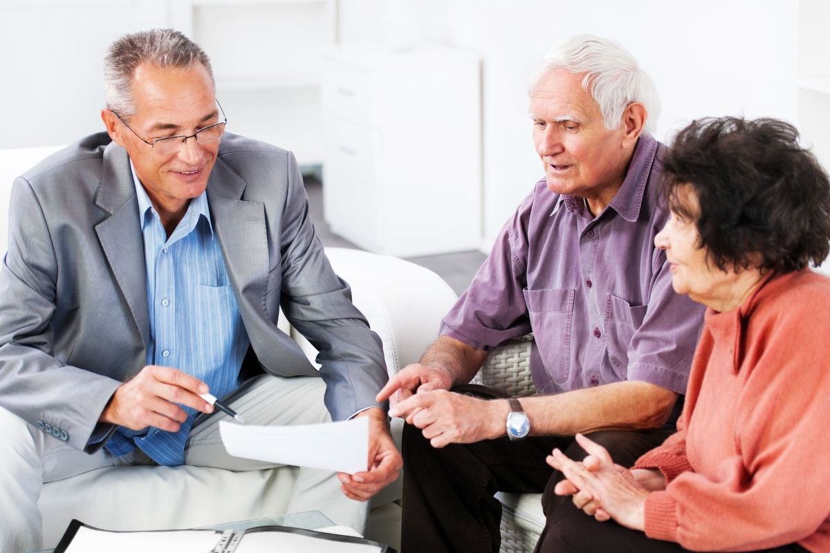 A picture of people talking about something. 
