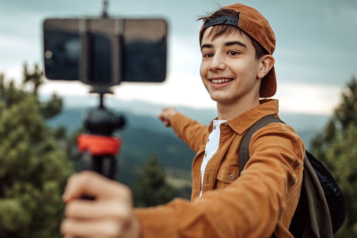 A picture of someone vlogging. 