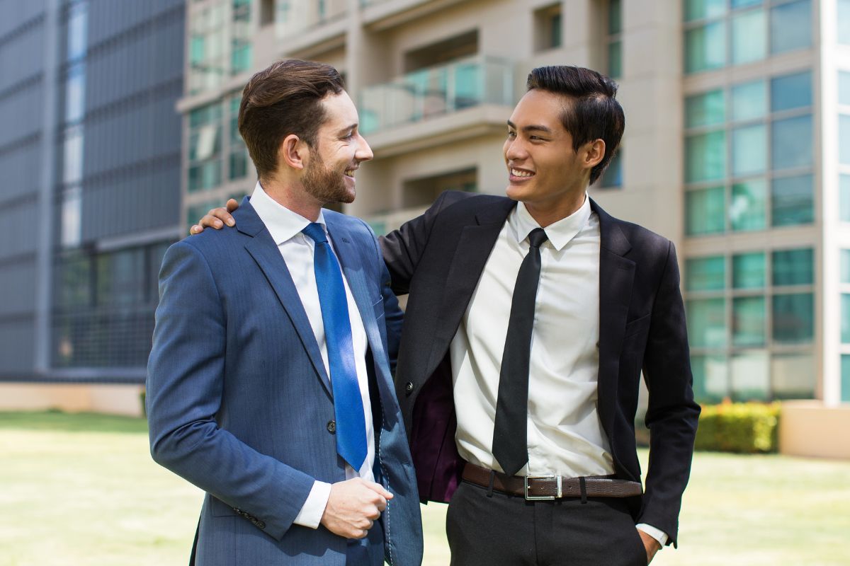 A picture of people conversing.