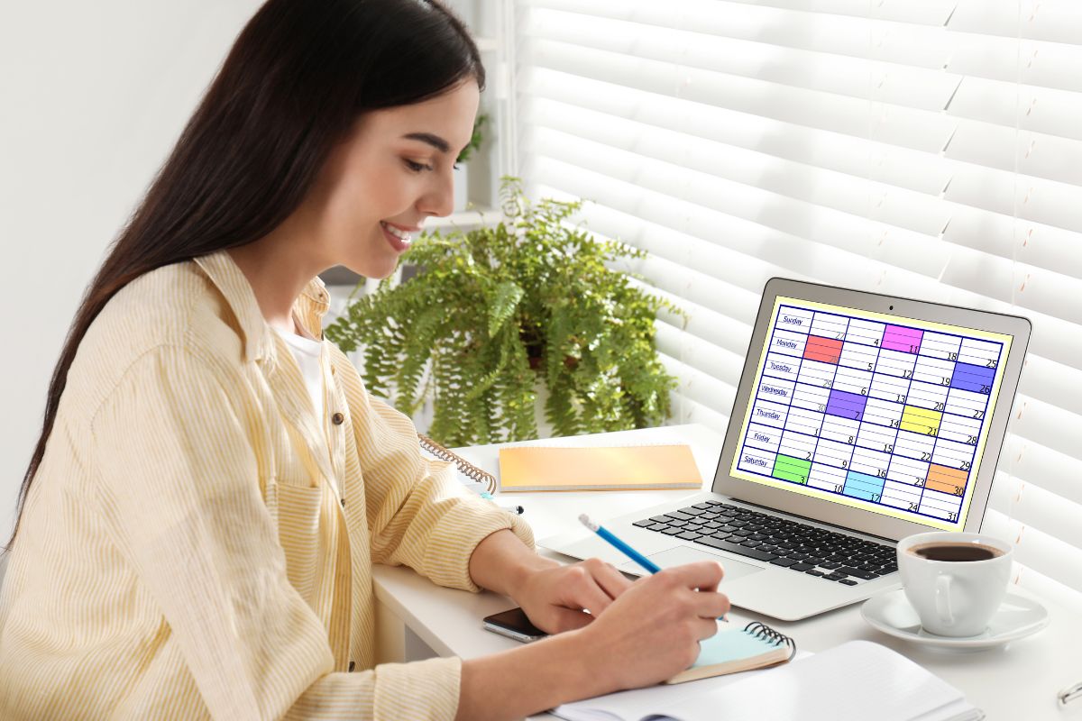 A picture of someone scheduling something. 