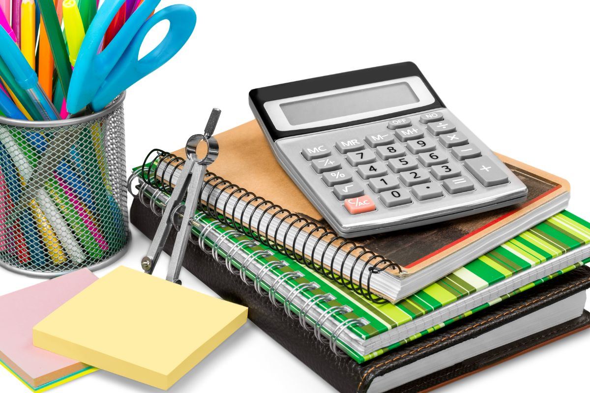 A picture of school supplies. 
