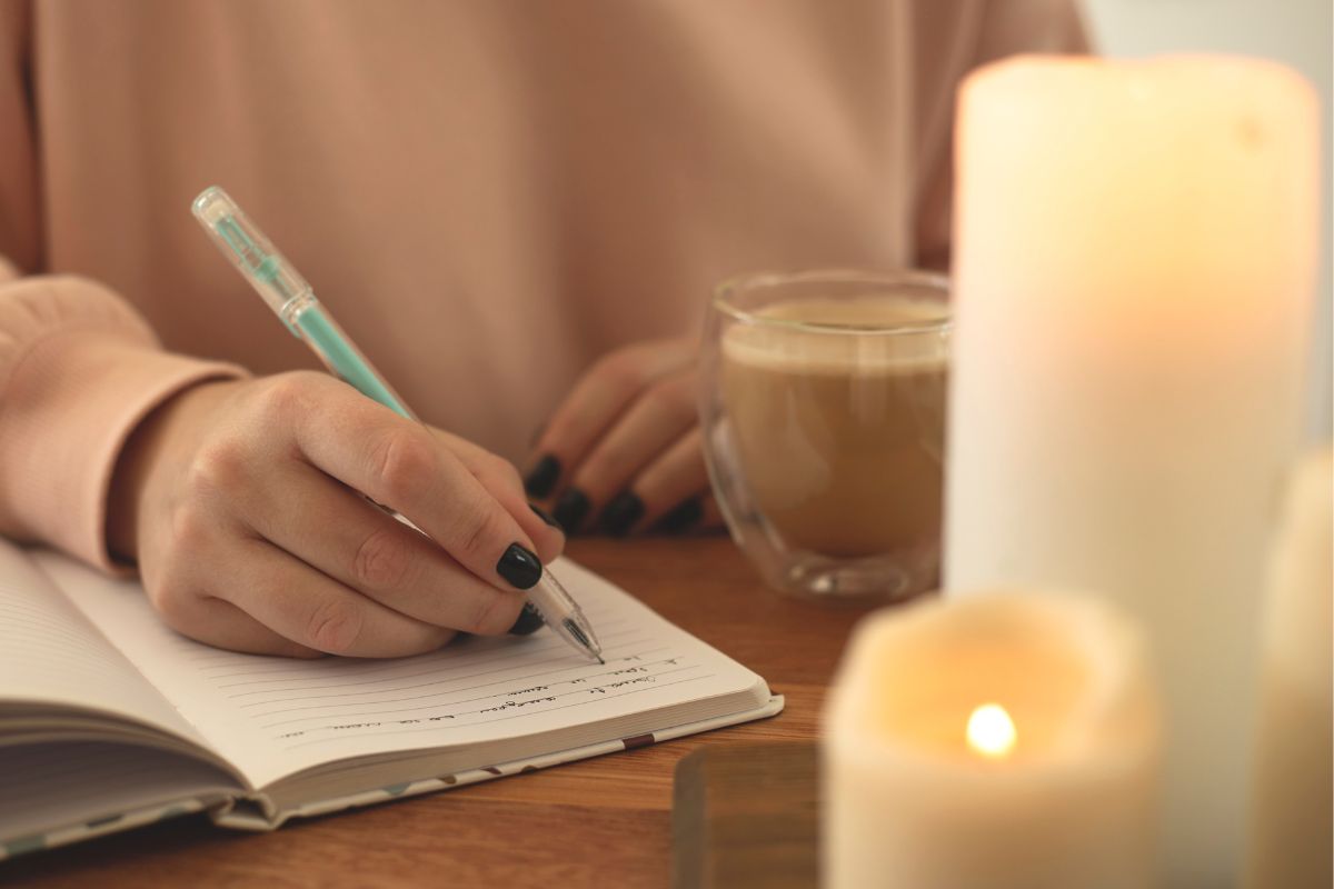 A picture of someone writing something.