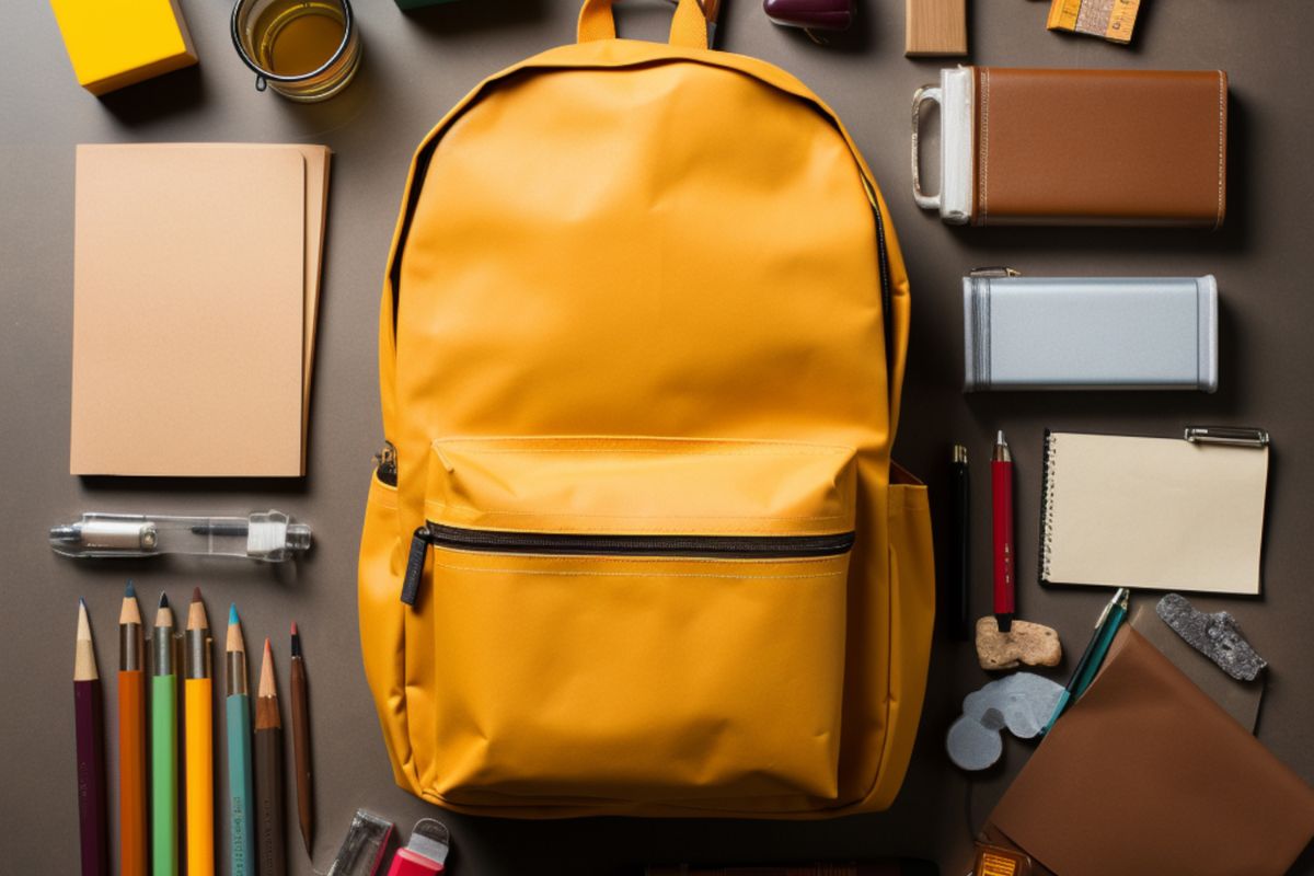 A picture of school supplies. 