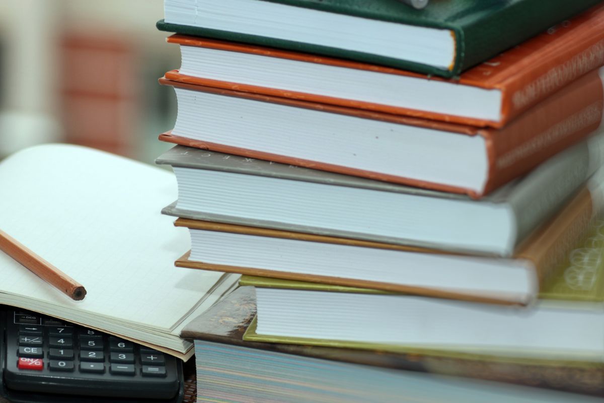 A picture of textbooks. 