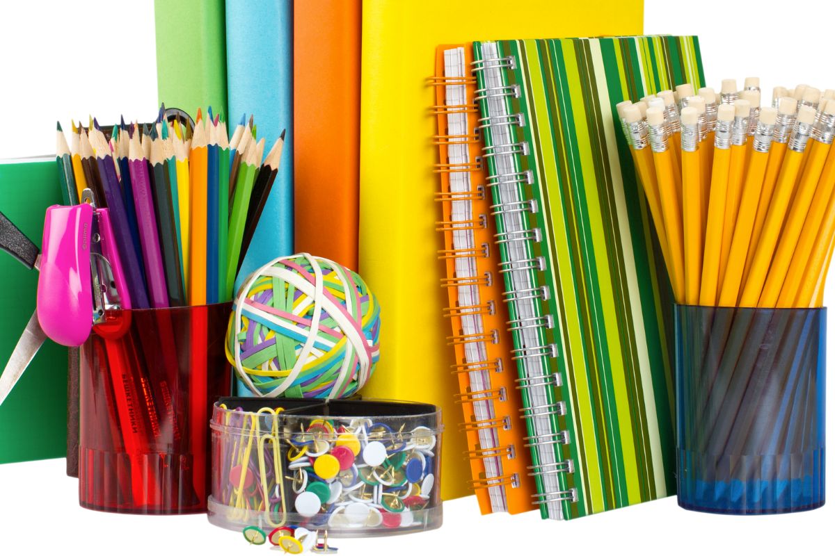 A picture of school supplies. 