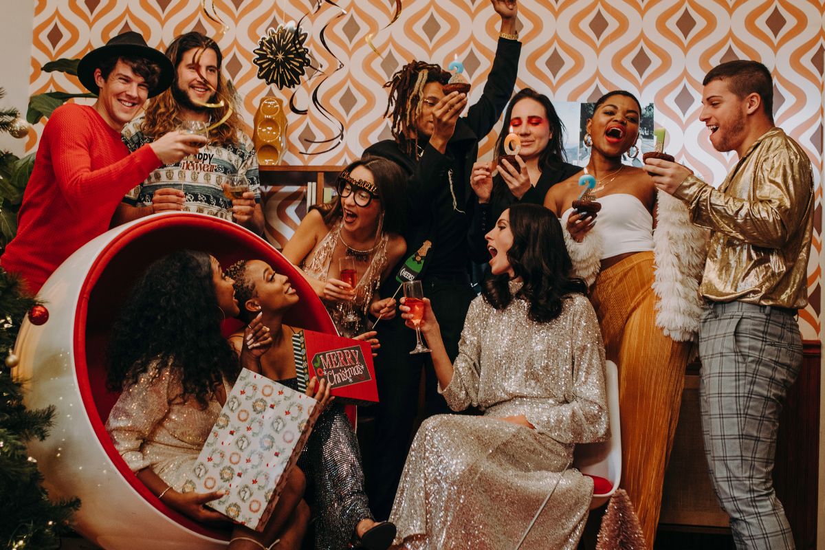 A picture of people celebrating for Christmas. 