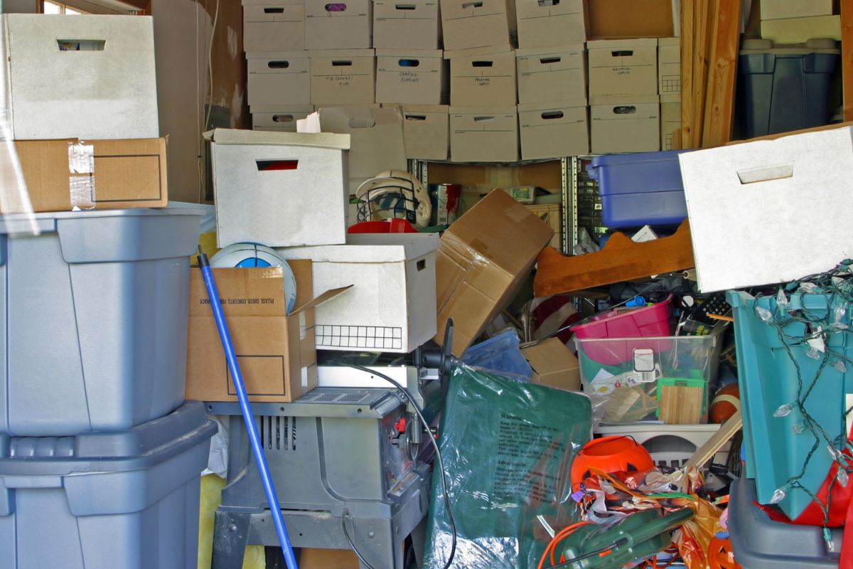 A picture of a full garage. 
