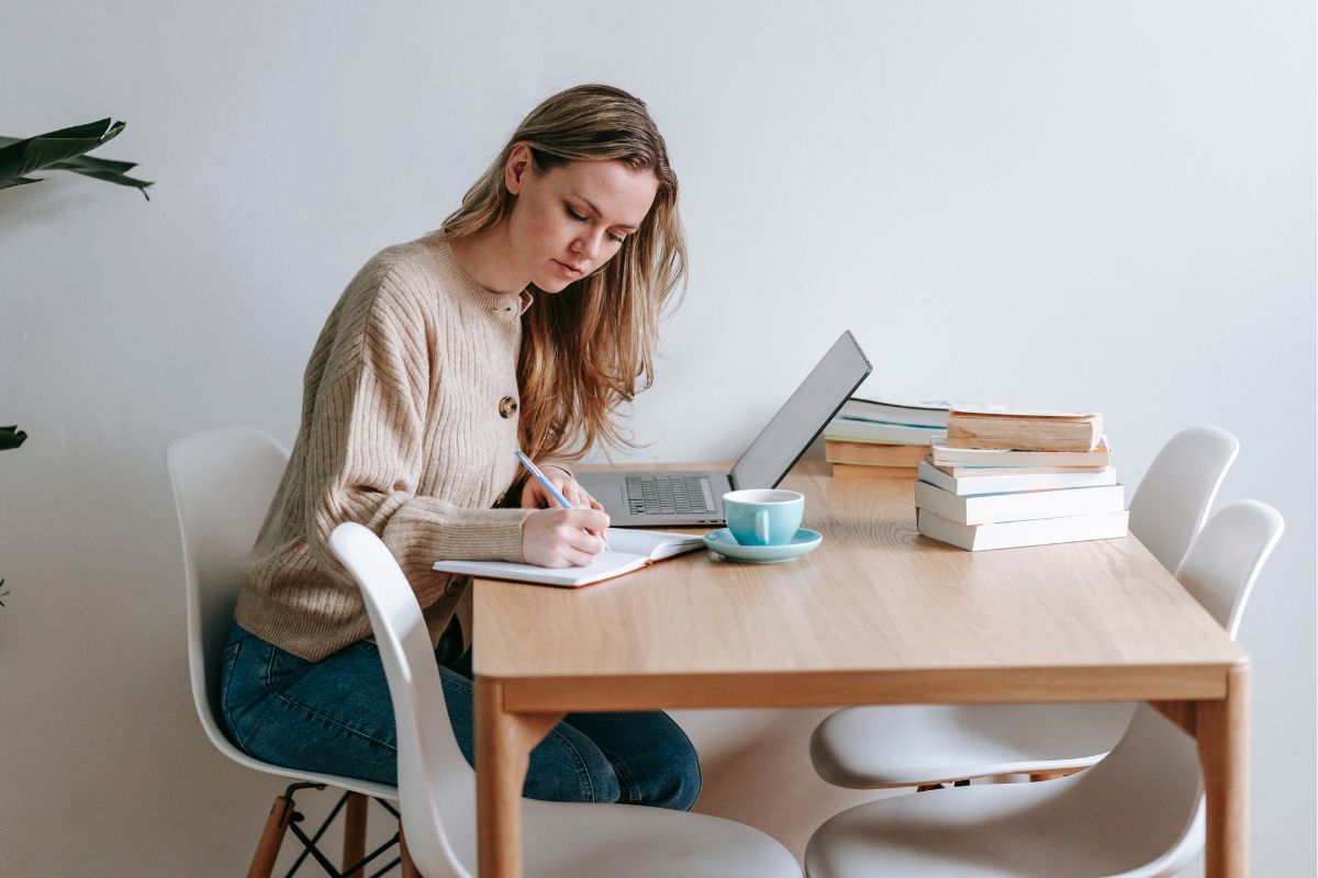 A picture of someone studying.