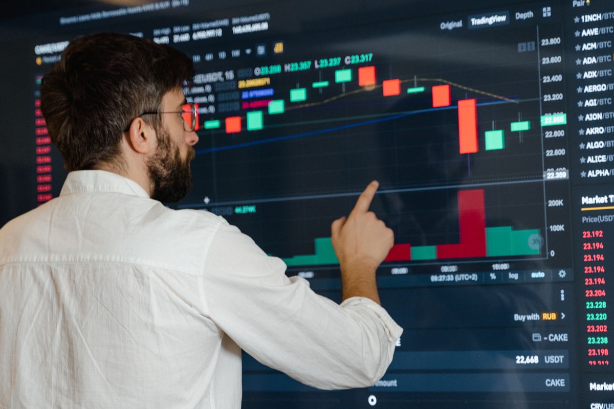 A picture of someone looking at the price graph.