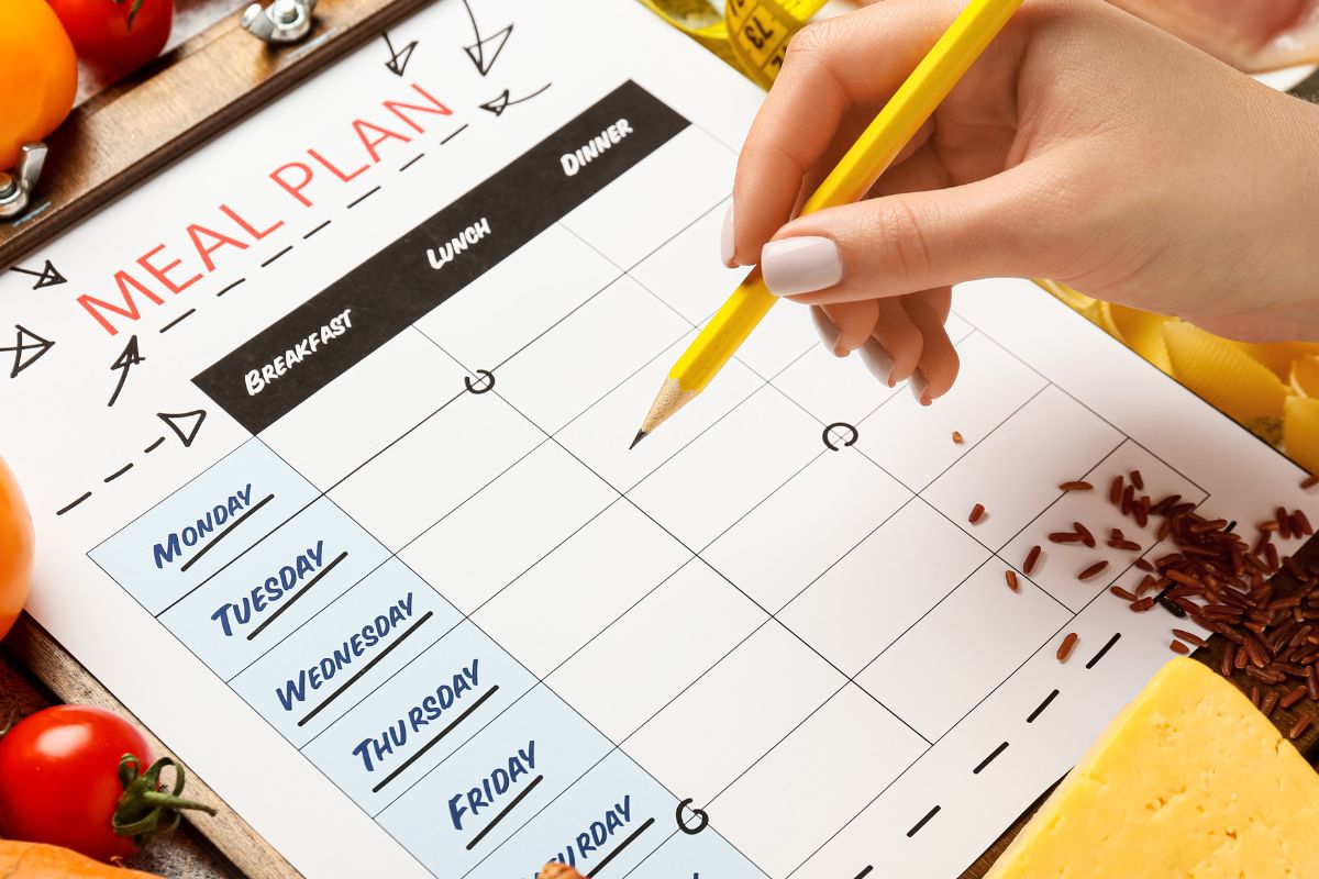 A picture of someone making a meal plan.