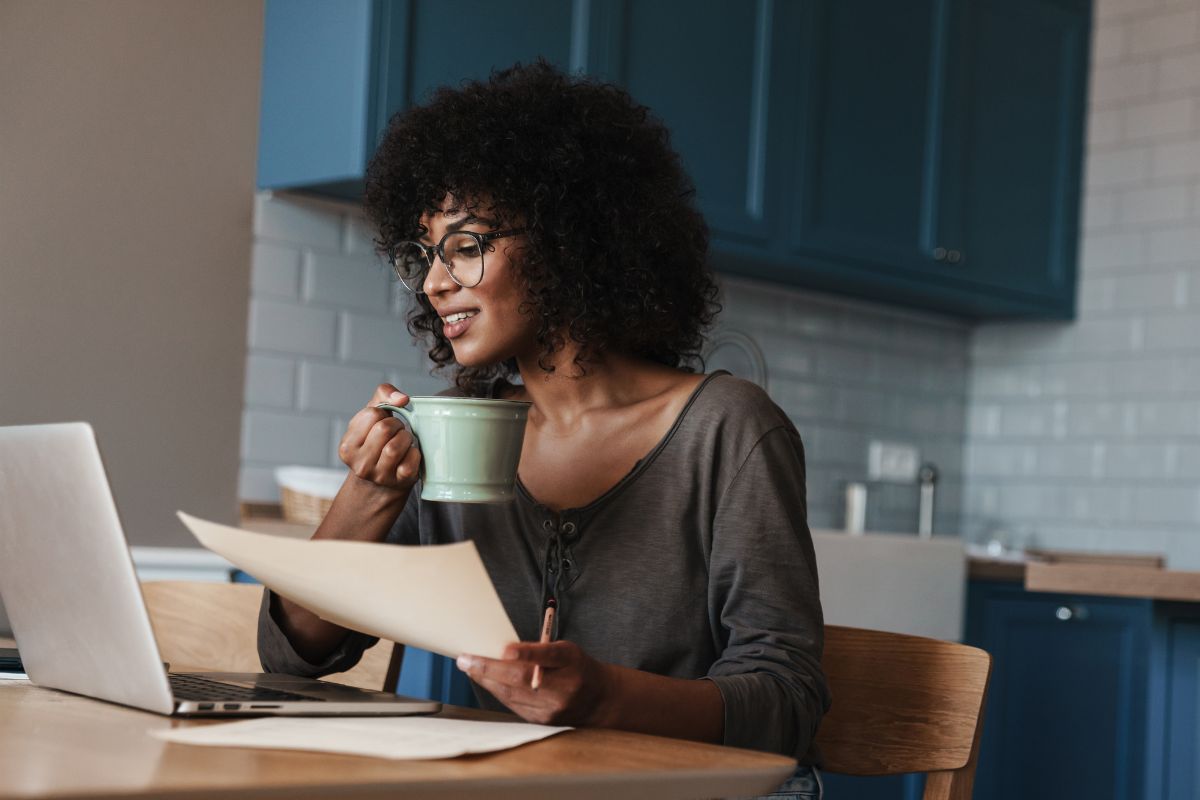 A picture of someone looking at their papers.