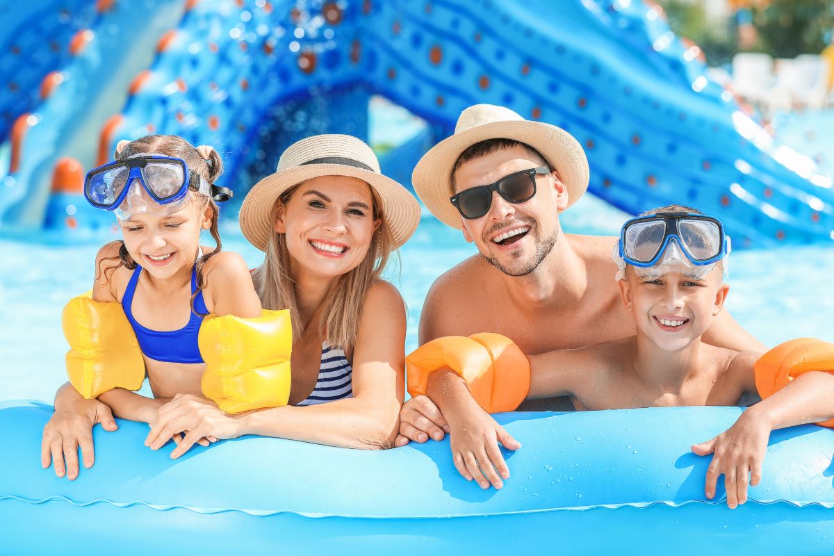 A picture of a family traveling together.