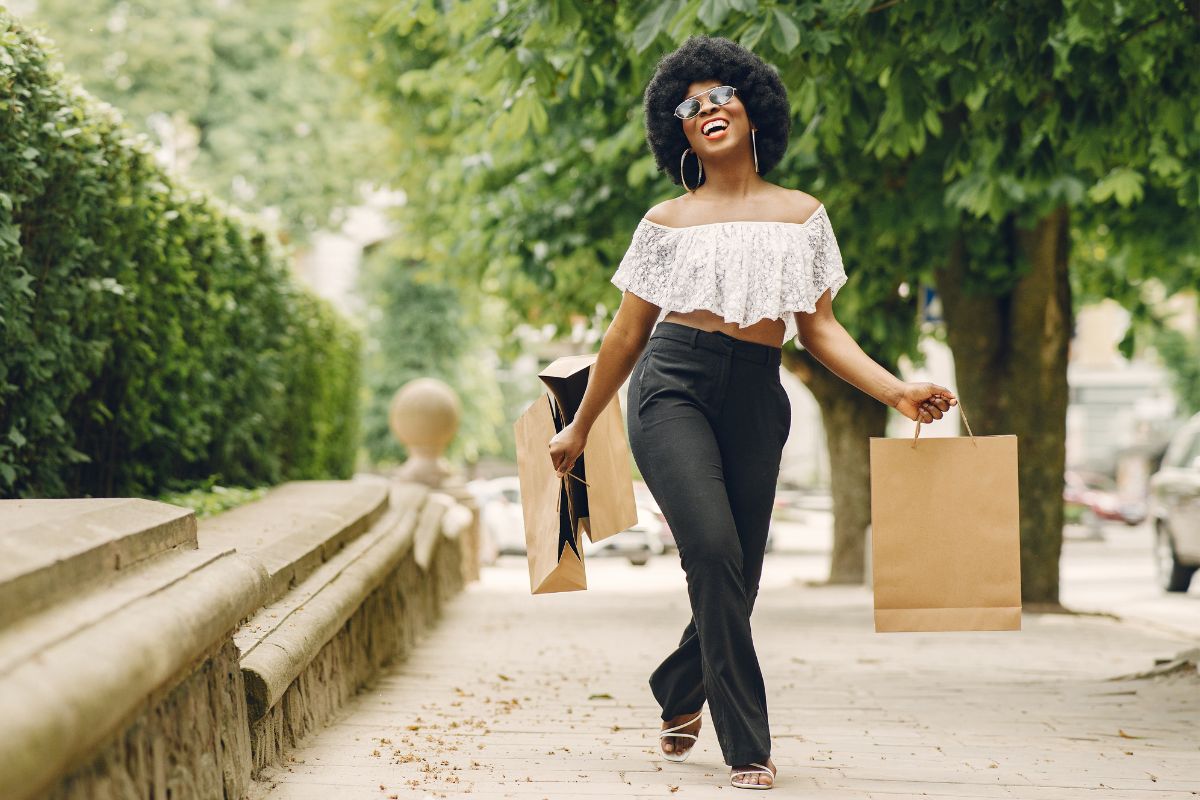 A picture of someone walking happily.