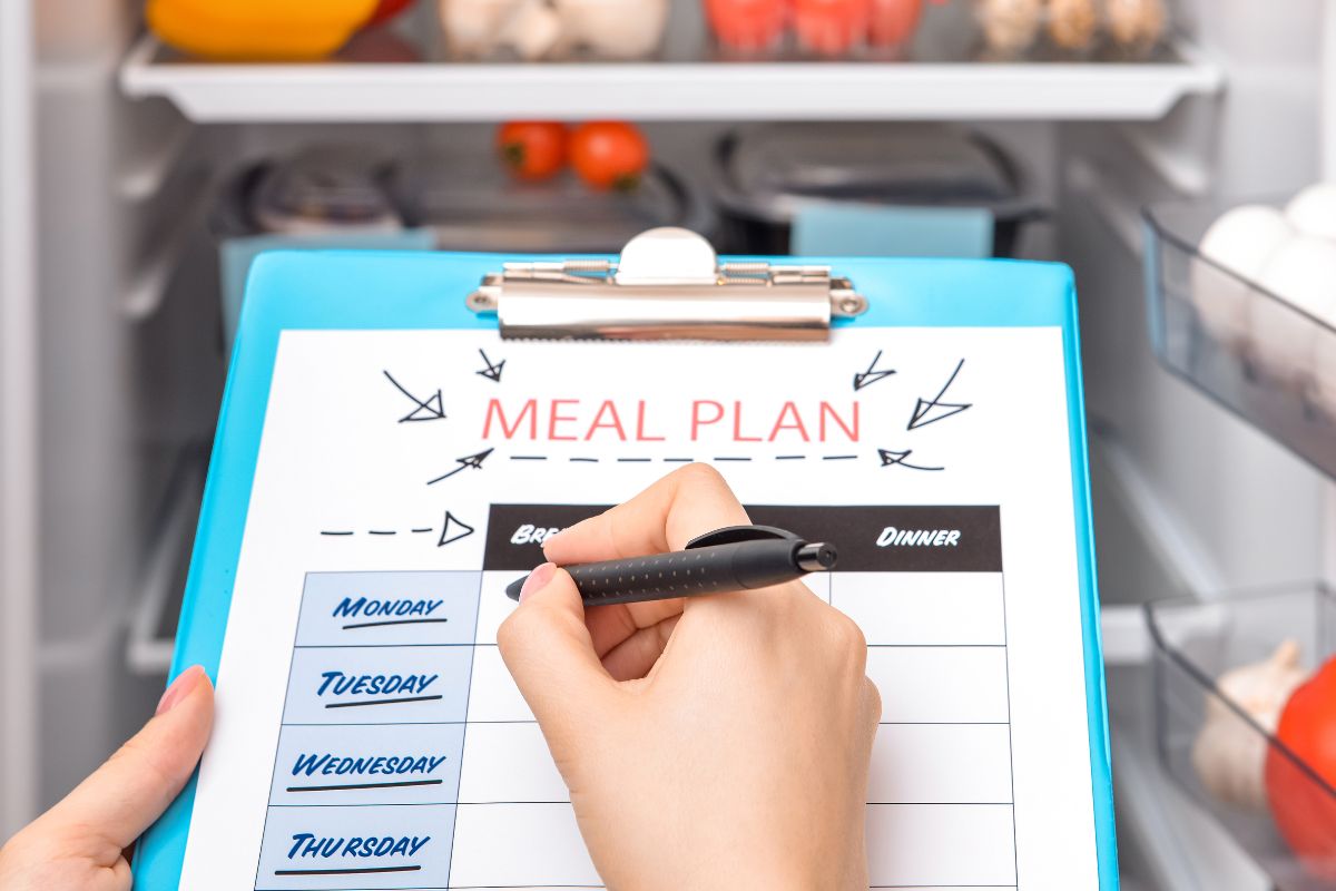A picture of someone making a meal plan .