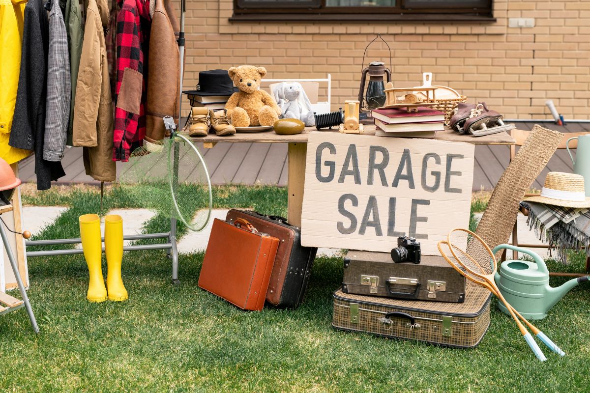 A picture of a garage sale.