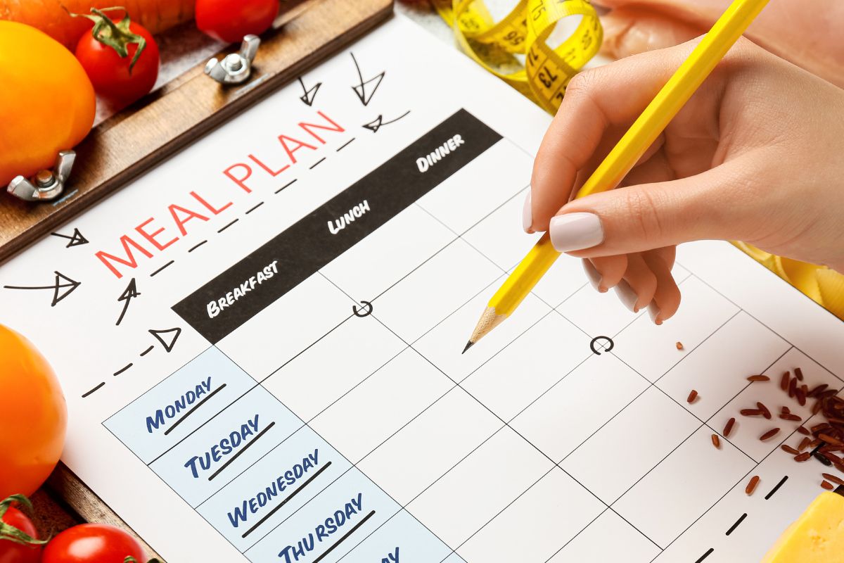 A picture of someone making a meal plan.