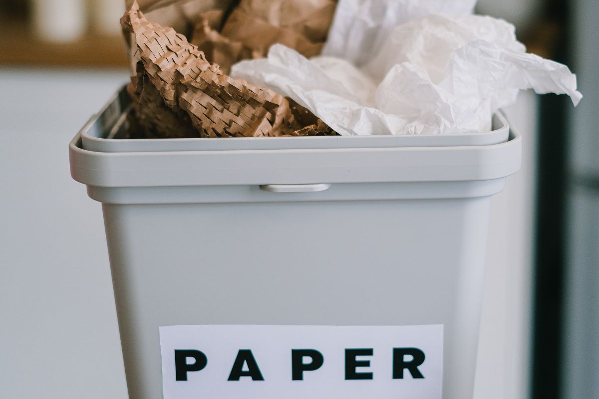 A picture of a full paper bin.