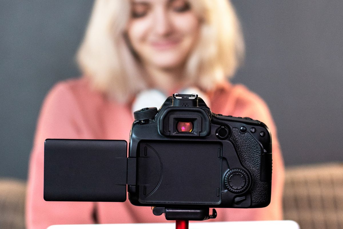 A picture of someone filming themself.