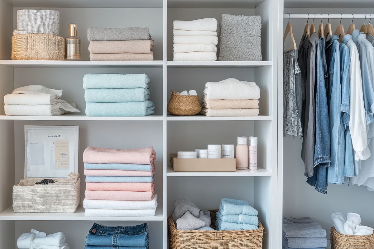 A picture of a clean and tidy closet.
