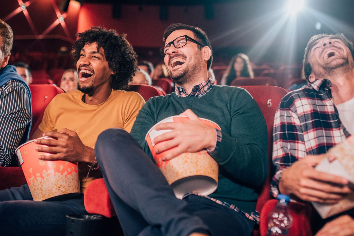 A picture of adults in a cinema.