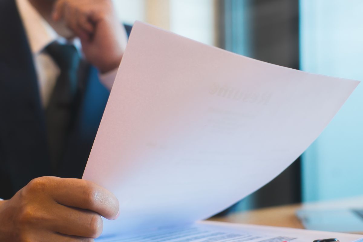 A picture of someone reviewing their papers.