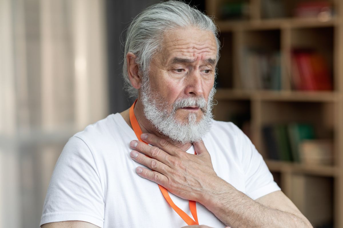 A picture of a senior citizen panicking.