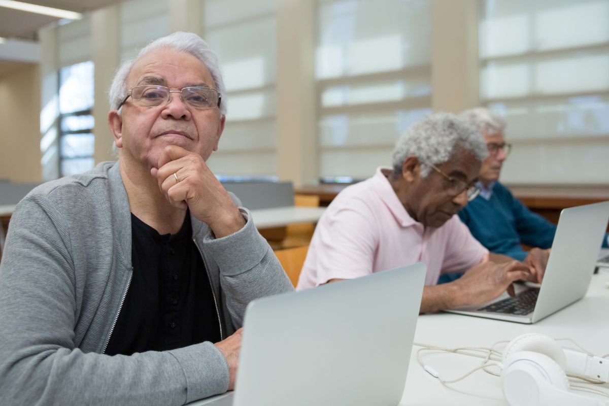 A picture of an elderly man thinking.