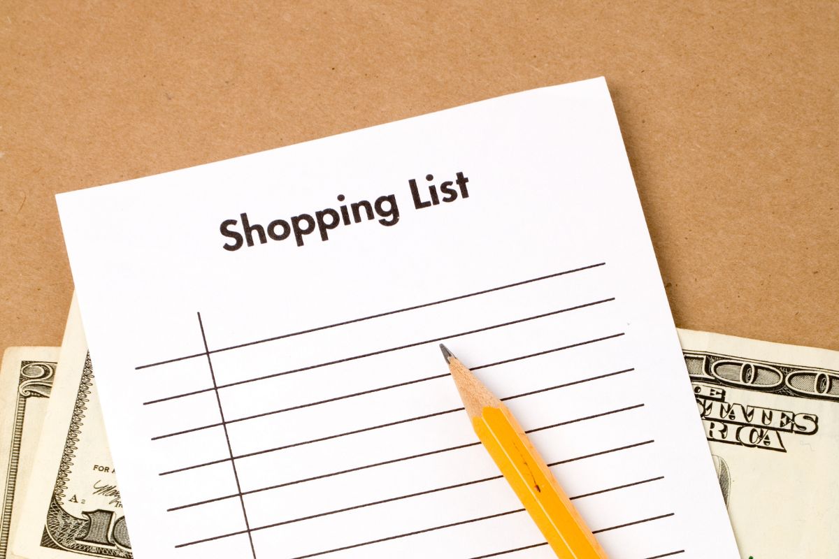 A picture shows a shopping list.