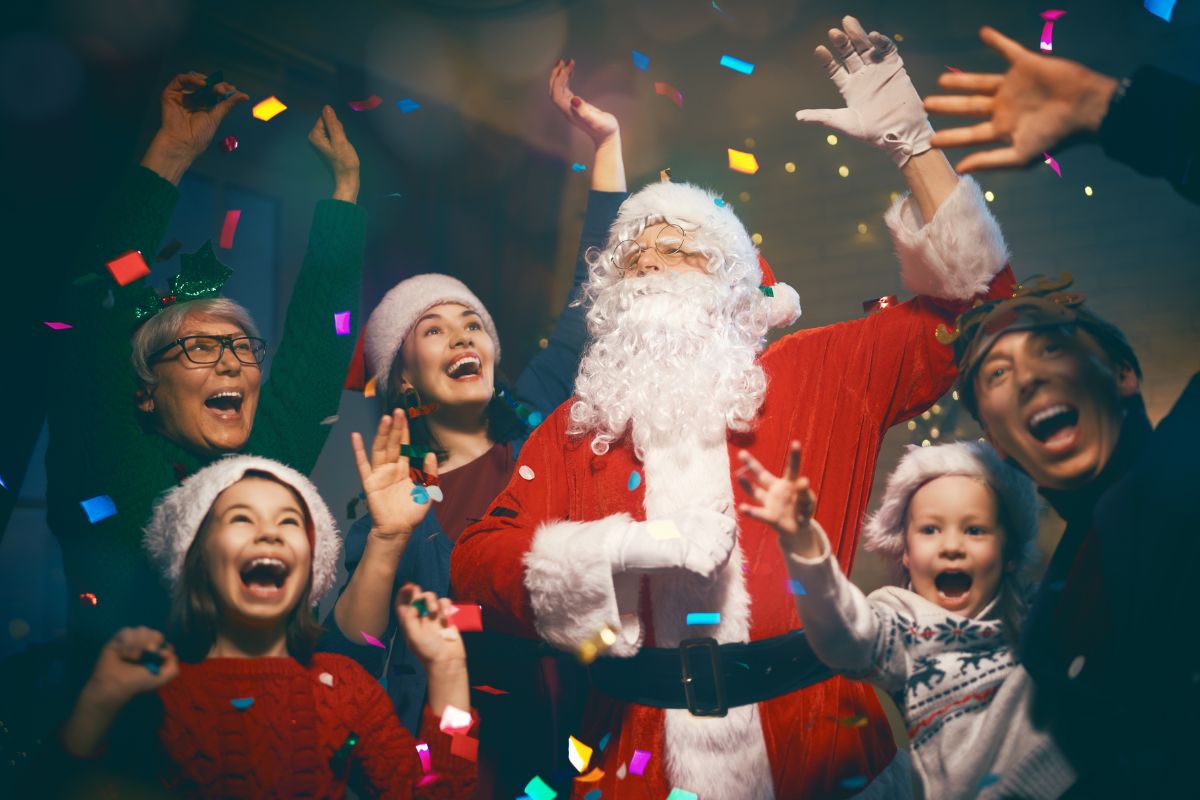 An image shows a family enjoying Christmas.