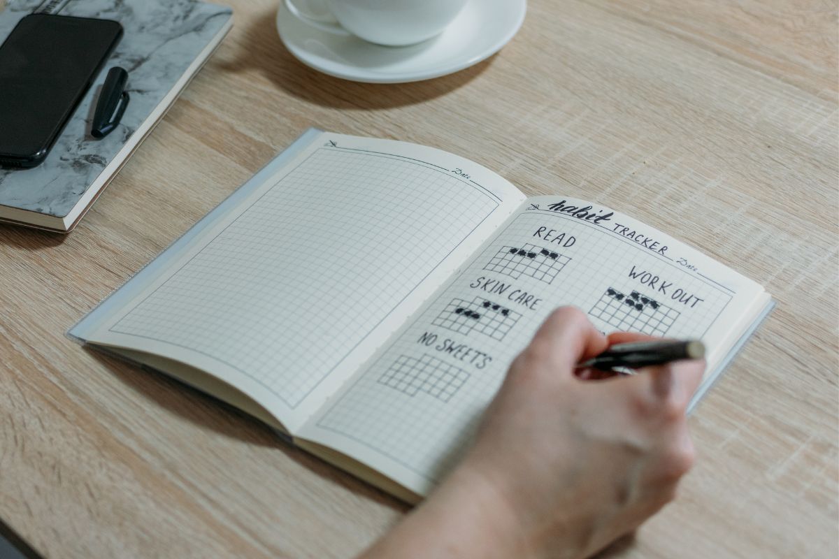 An image of a lady's hand is tracking her habits.