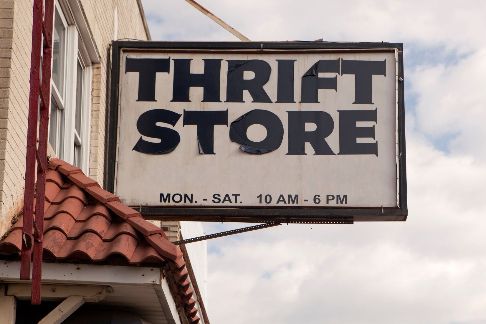 An image shows a thrift store.