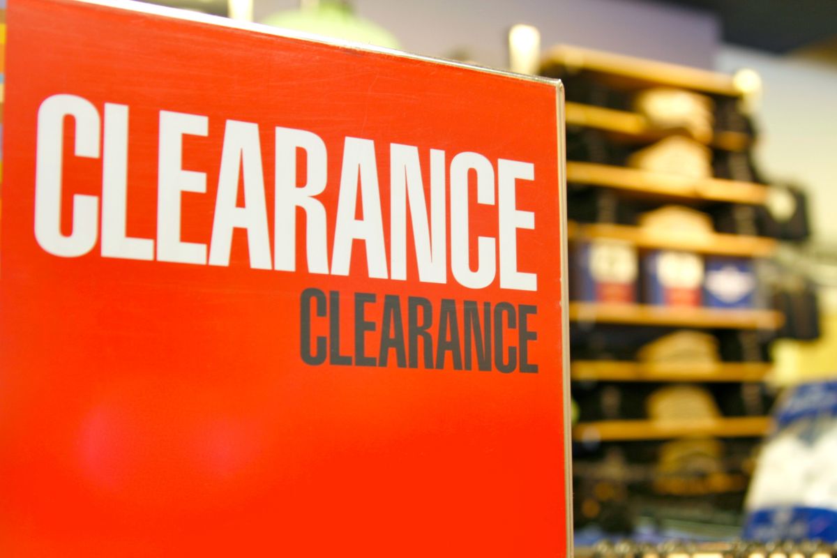 An image shows a clearance sign.