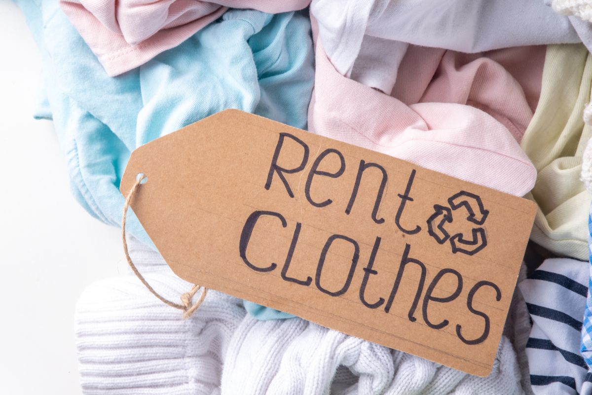 A picture shows clothes for rent.