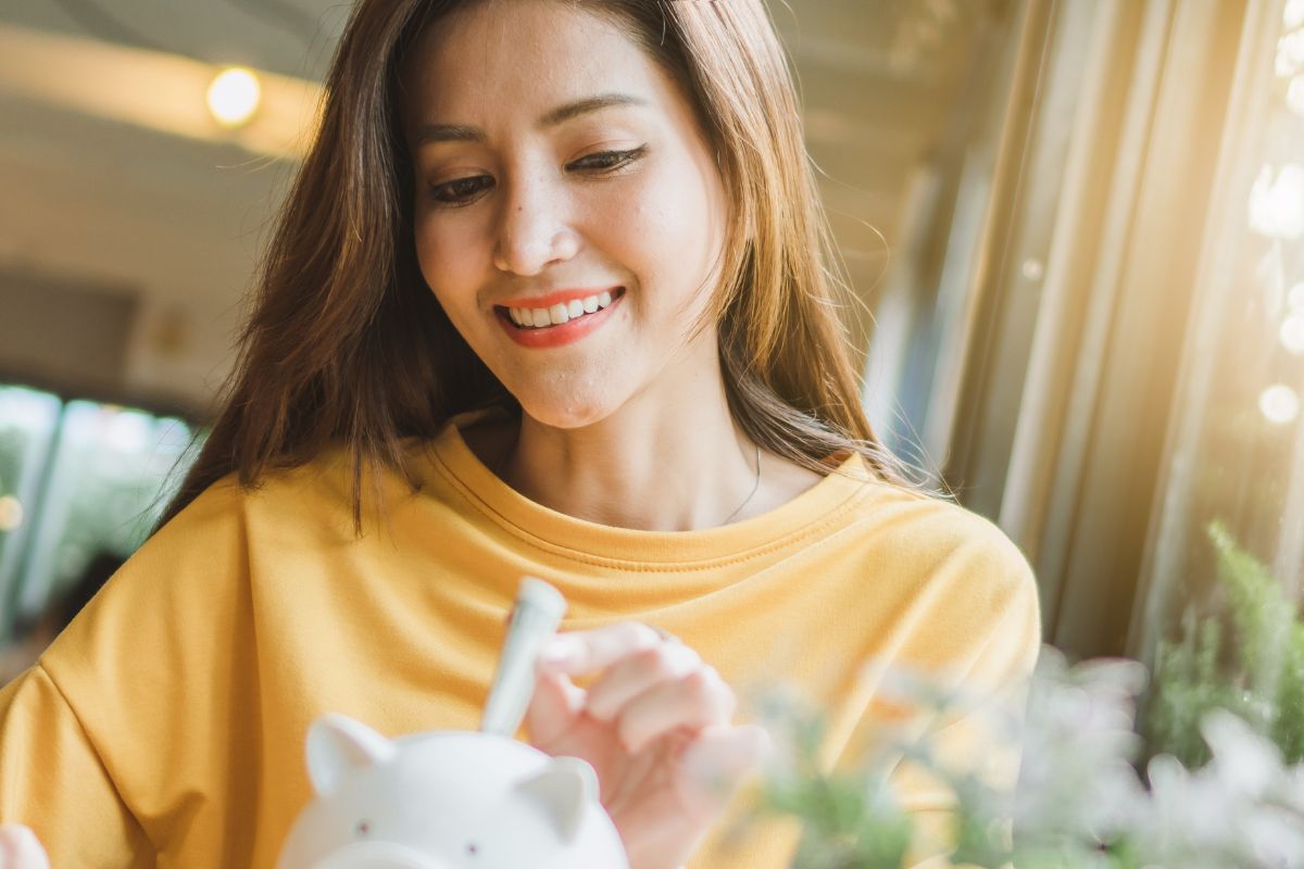 A picture of a lady saving up.