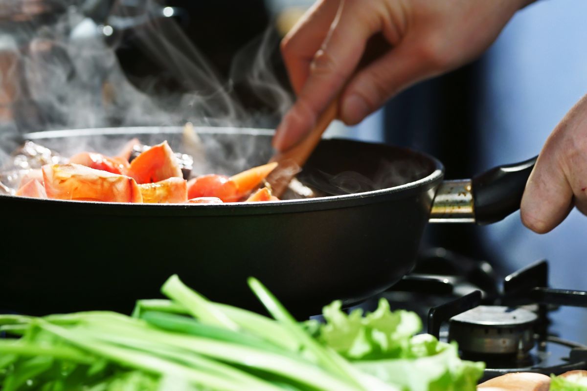 A picture of someone making a simple meal.