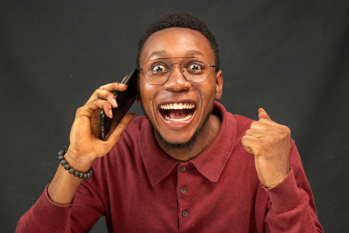 A picture of someone excited. 