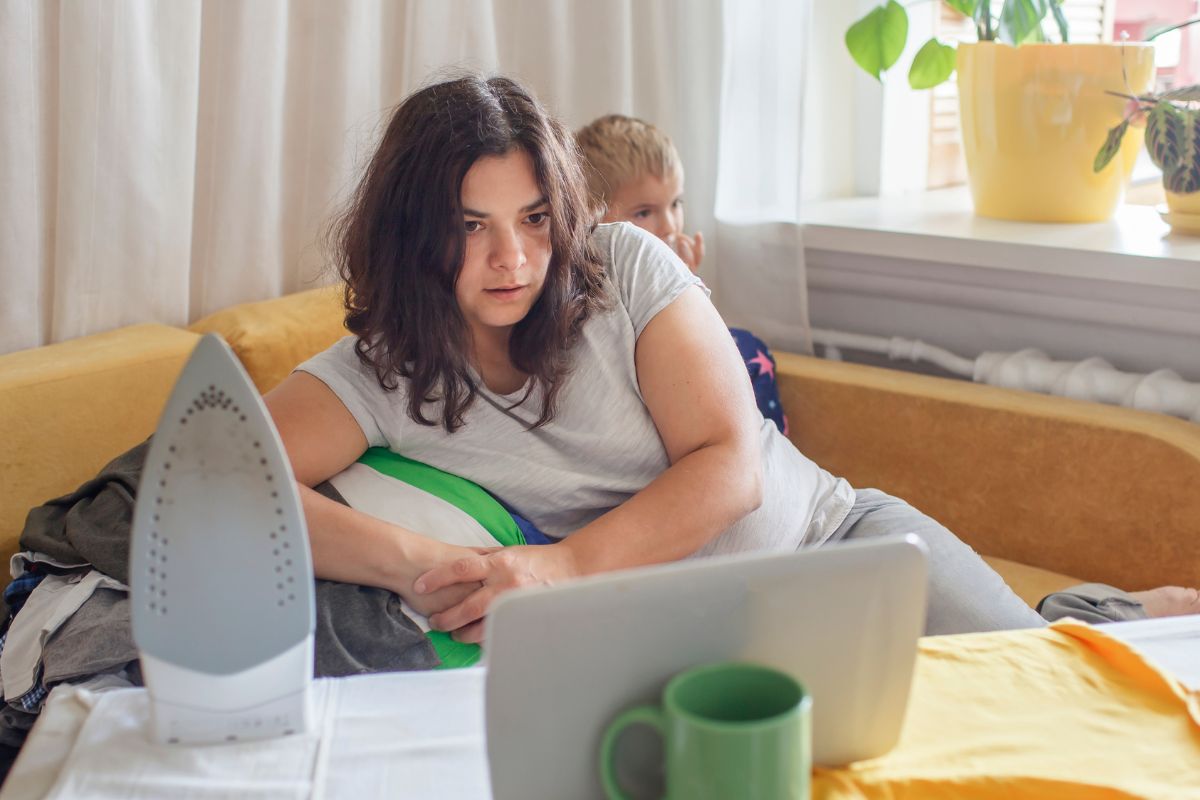 A picture of a mom relaxing.