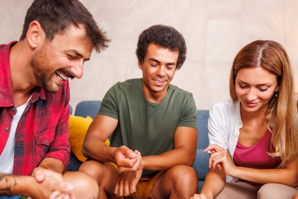 A picture of friends playing.