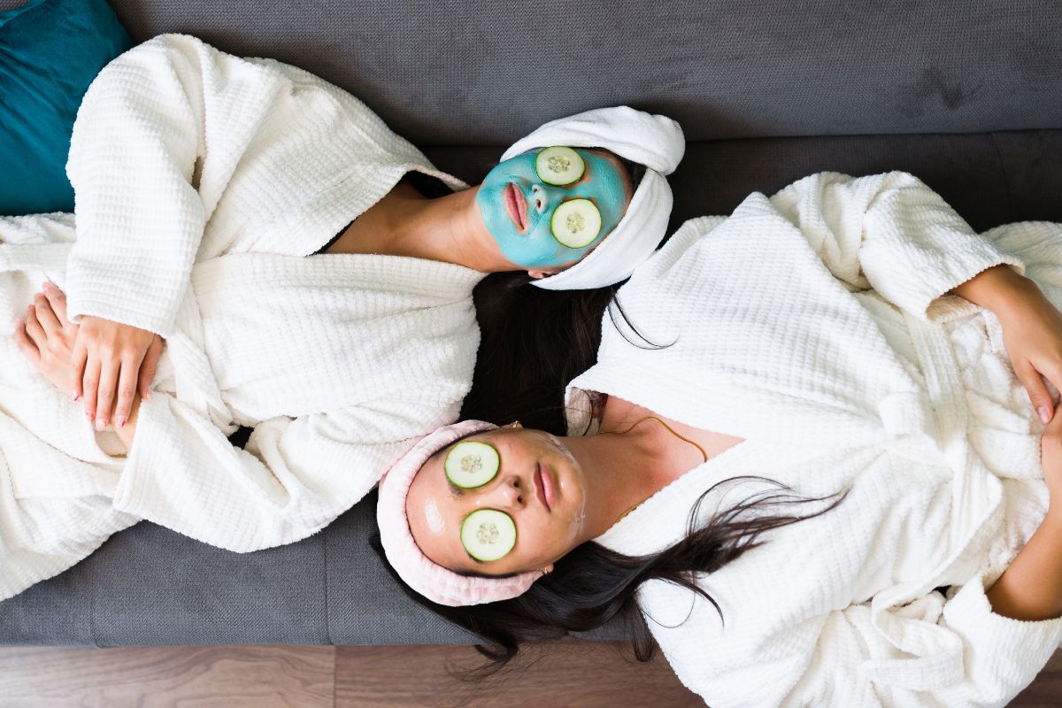 A picture of friends doing spa at home.