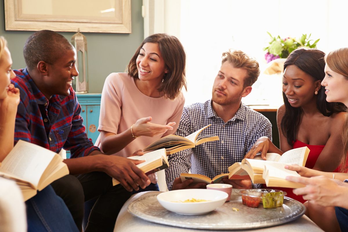 A picture of friends in a book club.