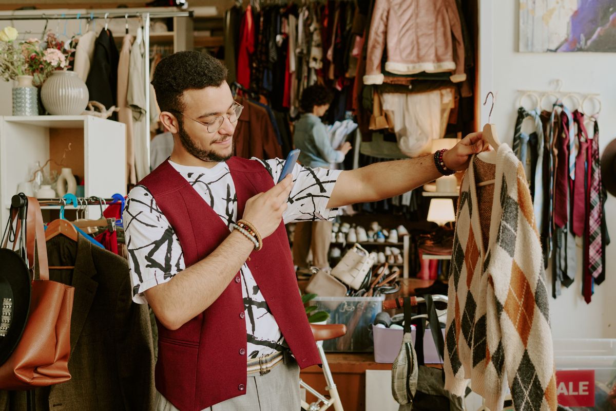 A picture of someone thrift shopping.