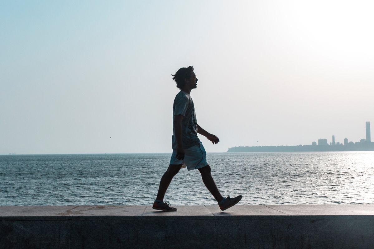 A picture of someone walking.