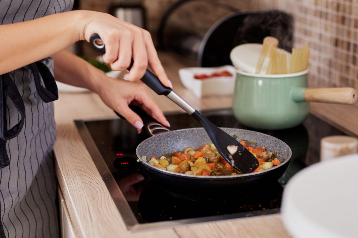 A picture of someone cooking.