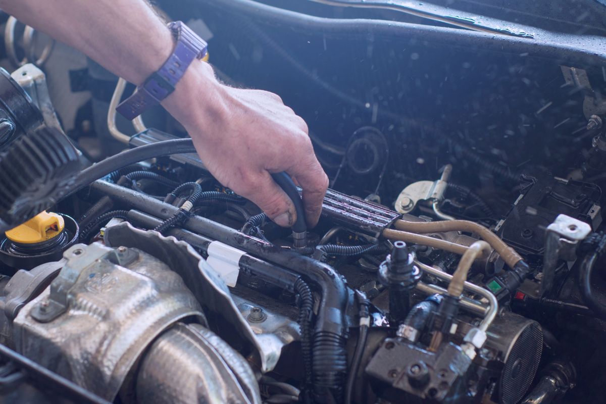 A picture of someone doing car repair.