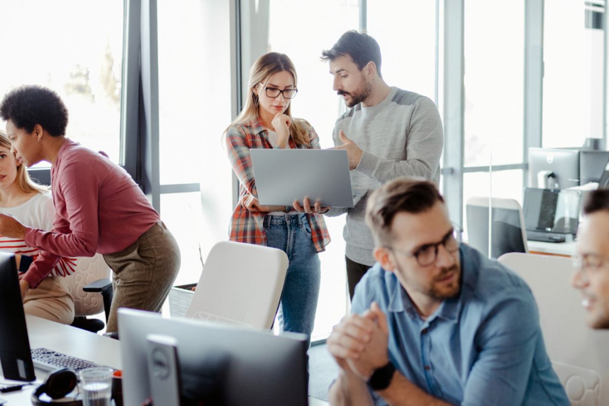 A picture of a working team.