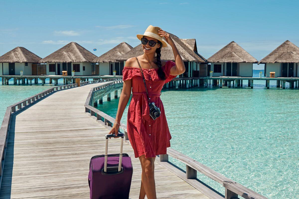 A picture of someone on a vacation. 