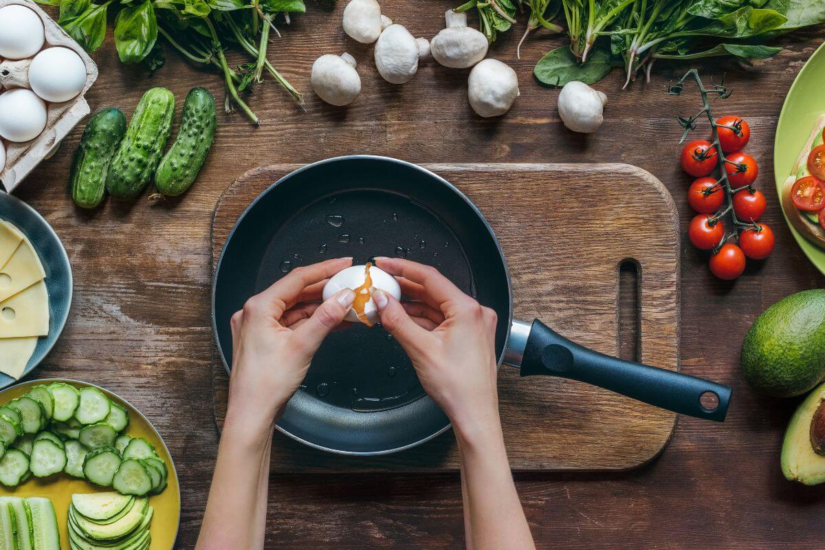 A picture of someone cooking with good ingredients. 