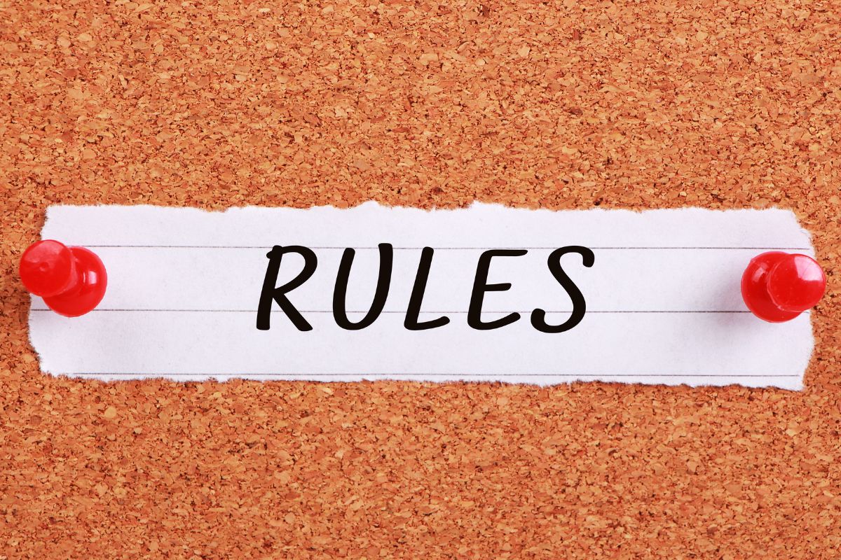 A picture of a paper with rules wording.