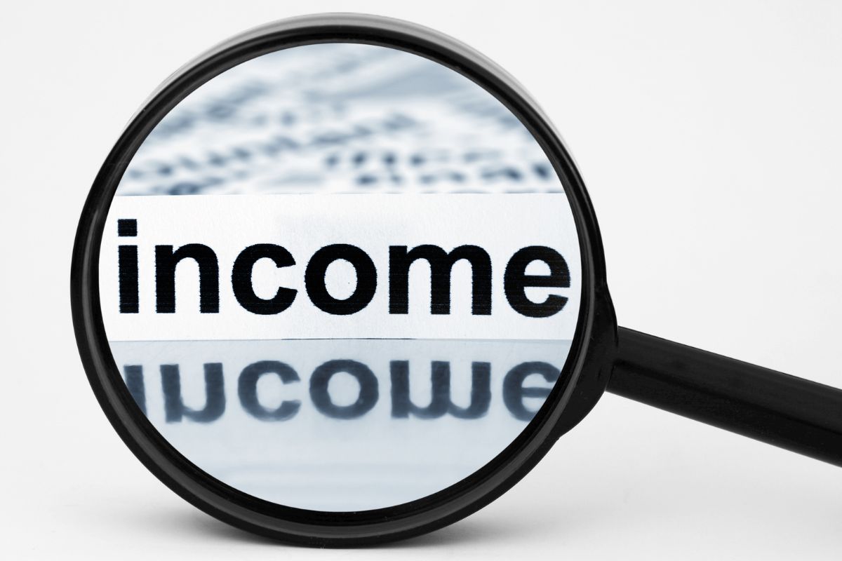 An image shows a magnifying glass and an income word.