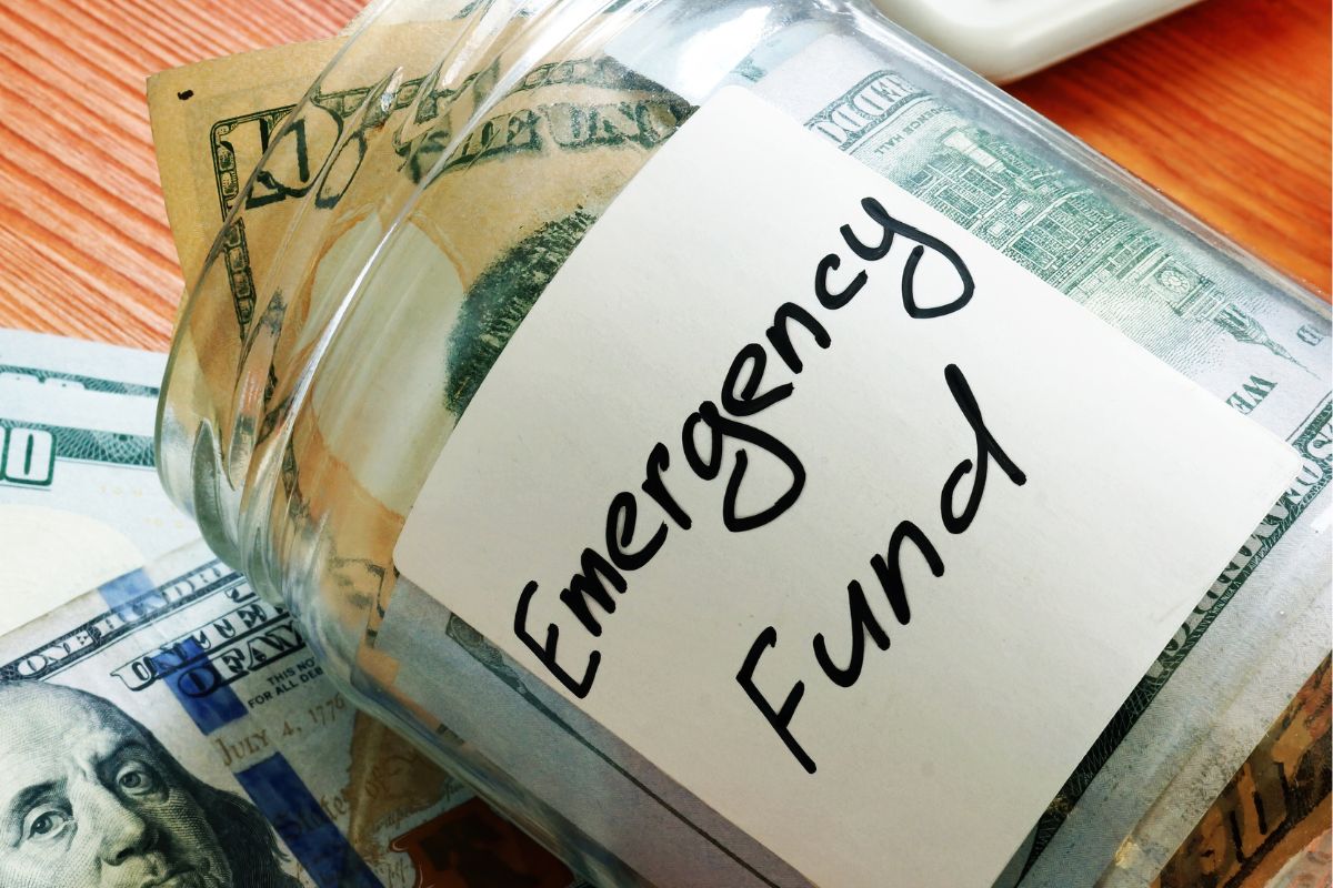 A picture of a jar with an emergency fund.